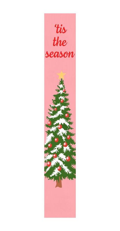 59" Green Pink And White Solid Wood Christmas Christmas Tree Porch Sign HomeRoots
