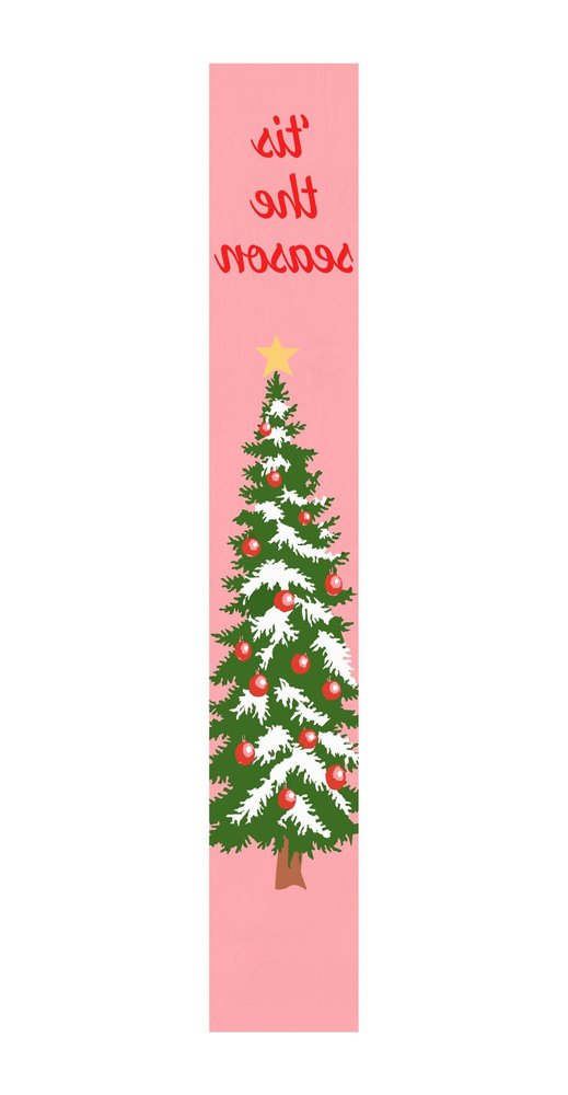 59" Green Pink And White Solid Wood Christmas Christmas Tree Porch Sign HomeRoots