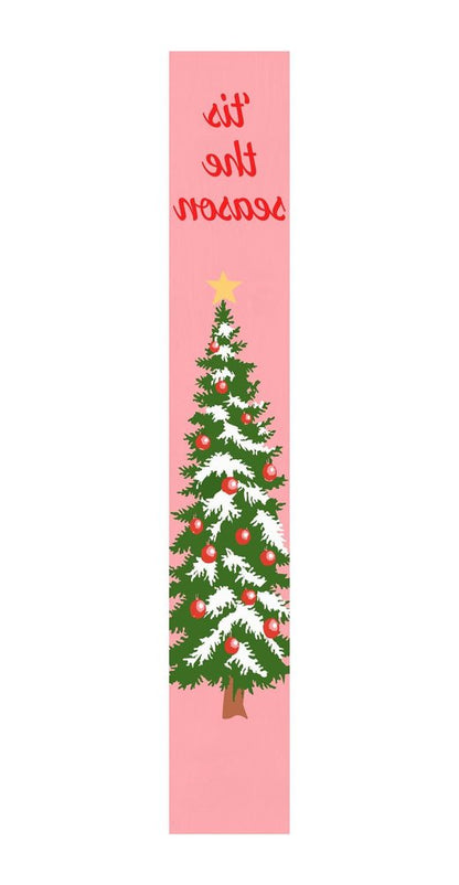 59" Green Pink And White Solid Wood Christmas Christmas Tree Porch Sign HomeRoots