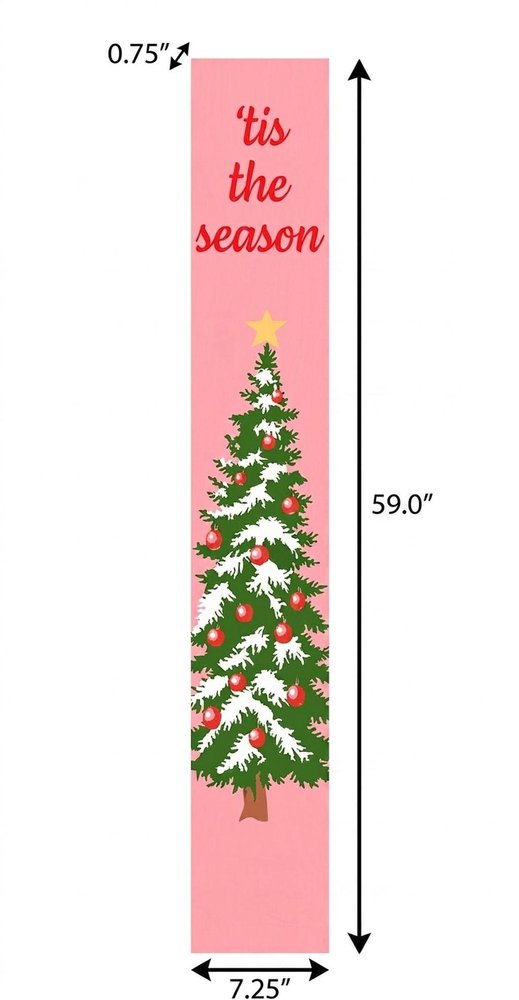 59" Green Pink And White Solid Wood Christmas Christmas Tree Porch Sign — view 5
