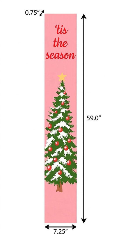 59" Green Pink And White Solid Wood Christmas Christmas Tree Porch Sign HomeRoots