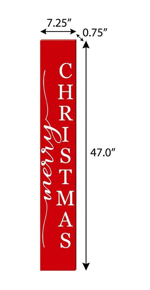 47" Red And White Solid Wood Merry Christmas Christmas Snow Scene Porch Sign — view 5