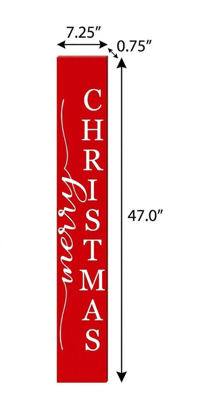 47" Red And White Solid Wood Merry Christmas Christmas Snow Scene Porch Sign HomeRoots