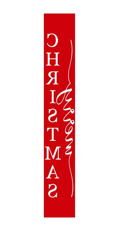 47" Red And White Solid Wood Merry Christmas Christmas Snow Scene Porch Sign