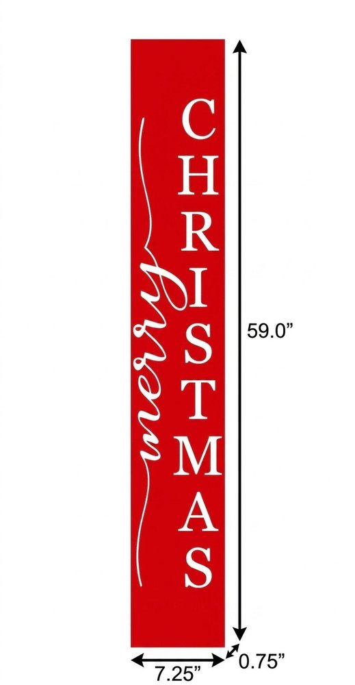 59" Red And White Solid Wood Merry Christmas Christmas Snow Scene Porch Sign — view 5