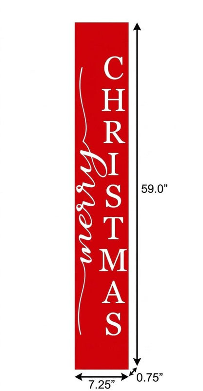 59" Red And White Solid Wood Merry Christmas Christmas Snow Scene Porch Sign HomeRoots