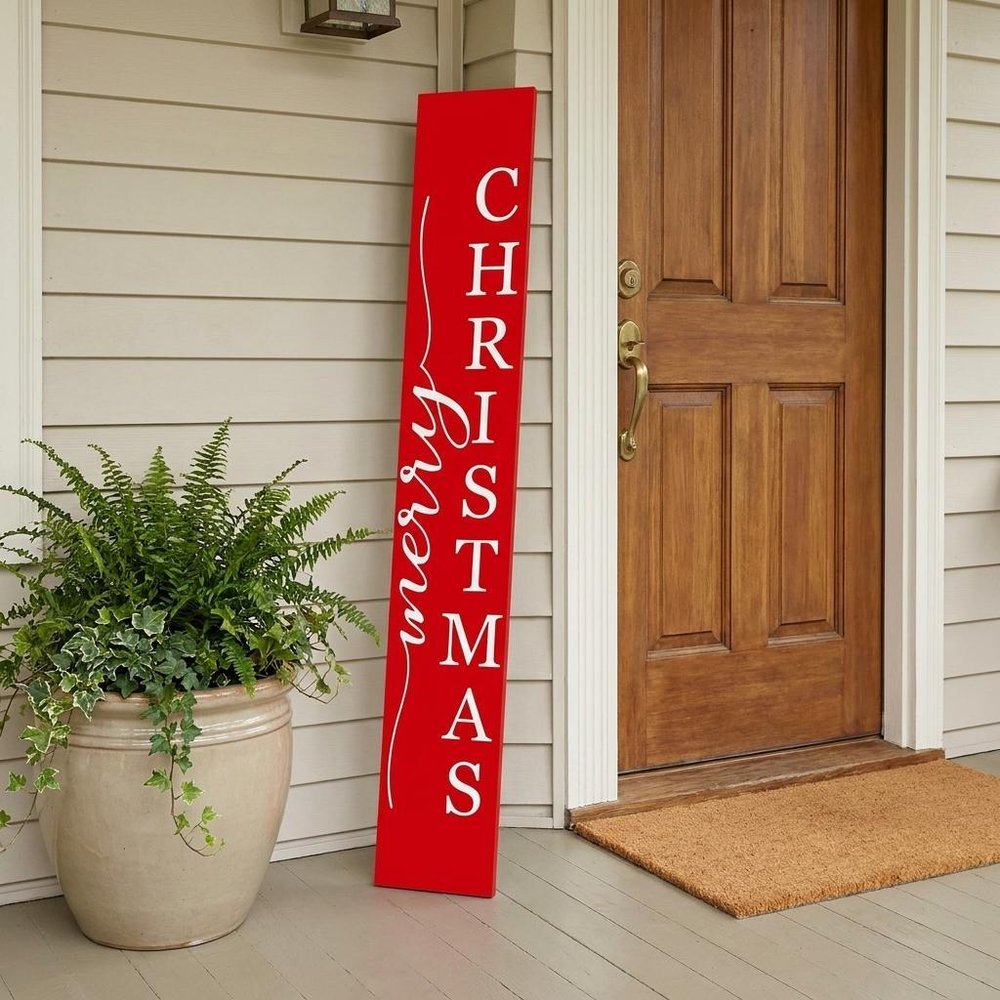 59" Red And White Solid Wood Merry Christmas Christmas Snow Scene Porch Sign — view 3