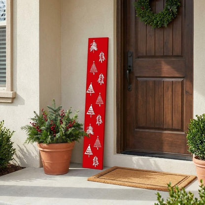 47" Red And White Solid Wood Christmas Christmas Trees Porch Sign HomeRoots