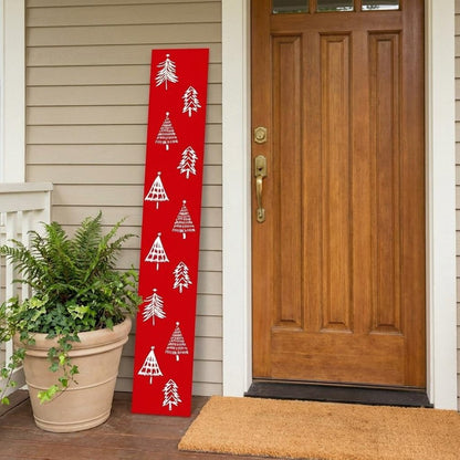 59" Red And White Solid Wood Christmas Christmas Trees Porch Sign HomeRoots