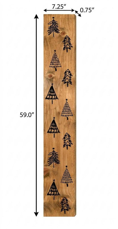 59" Black And Natural Solid Wood Christmas Christmas Trees Porch Sign HomeRoots