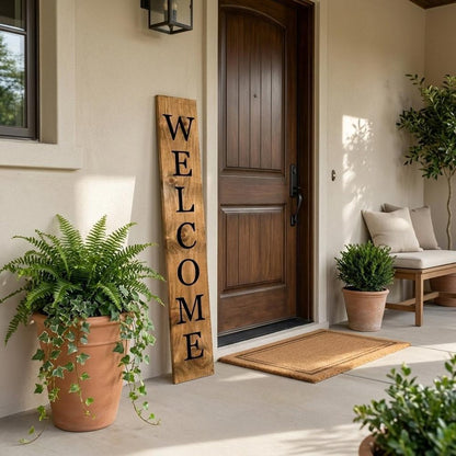 47" Black And Natural Solid Wood Welcome Porch Sign HomeRoots