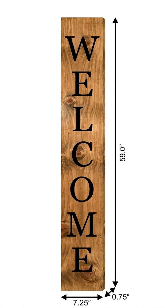 59" Black And Natural Solid Wood Welcome Porch Sign — view 5