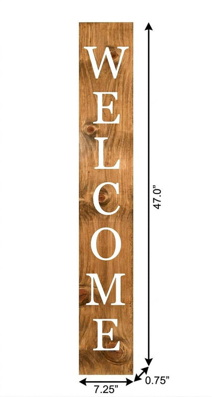 47" Natural And White Solid Wood Welcome Porch Sign