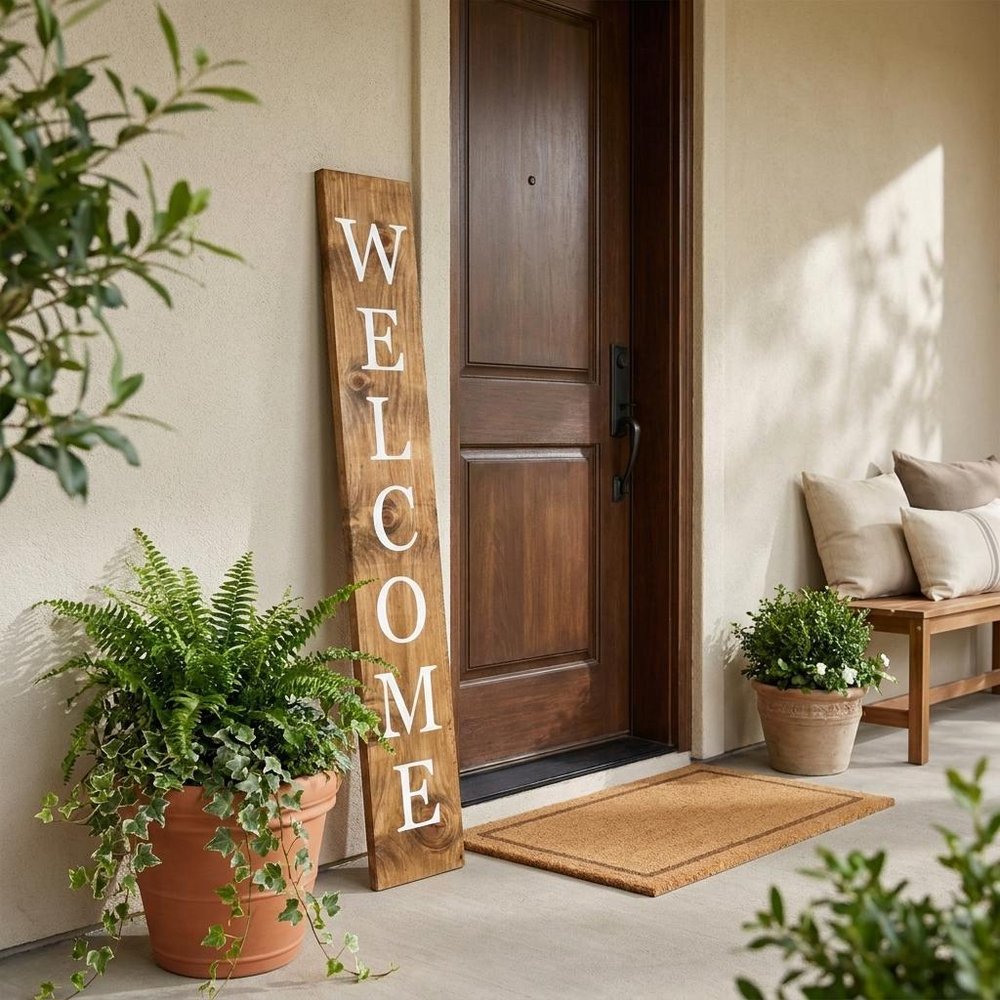 47" Natural And White Solid Wood Welcome Porch Sign — view 5