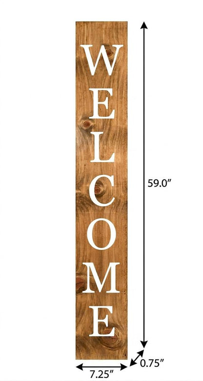 59" Natural And White Solid Wood Welcome Porch Sign