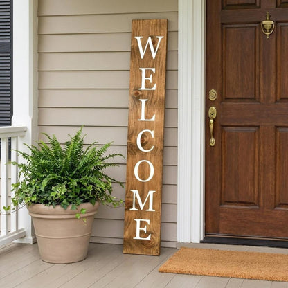 59" Natural And White Solid Wood Welcome Porch Sign HomeRoots
