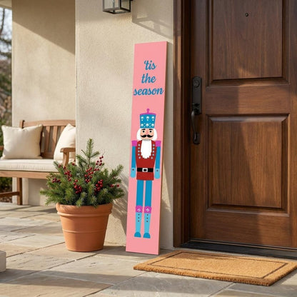 47" Blue And Pink Solid Wood Tis The Season Christmas Nutcracker Porch Sign HomeRoots