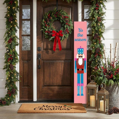 47" Blue And Pink Solid Wood Tis The Season Christmas Nutcracker Porch Sign HomeRoots