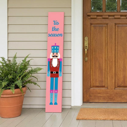 47" Blue And Pink Solid Wood Tis The Season Christmas Nutcracker Porch Sign HomeRoots