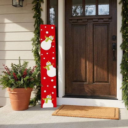 47" Red And White Solid Wood Snowman Porch Sign HomeRoots