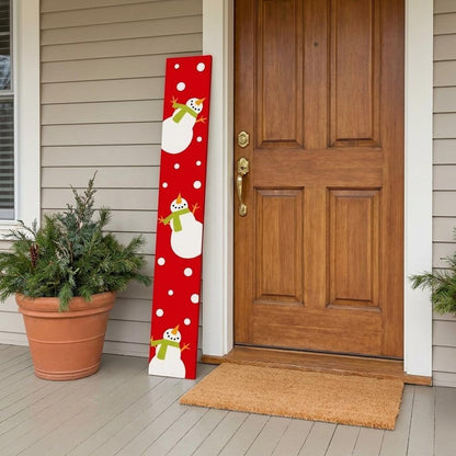 47" Red And White Solid Wood Snowman Porch Sign HomeRoots