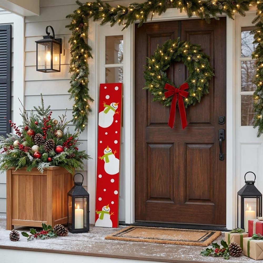 47" Red And White Solid Wood Snowman Porch Sign HomeRoots