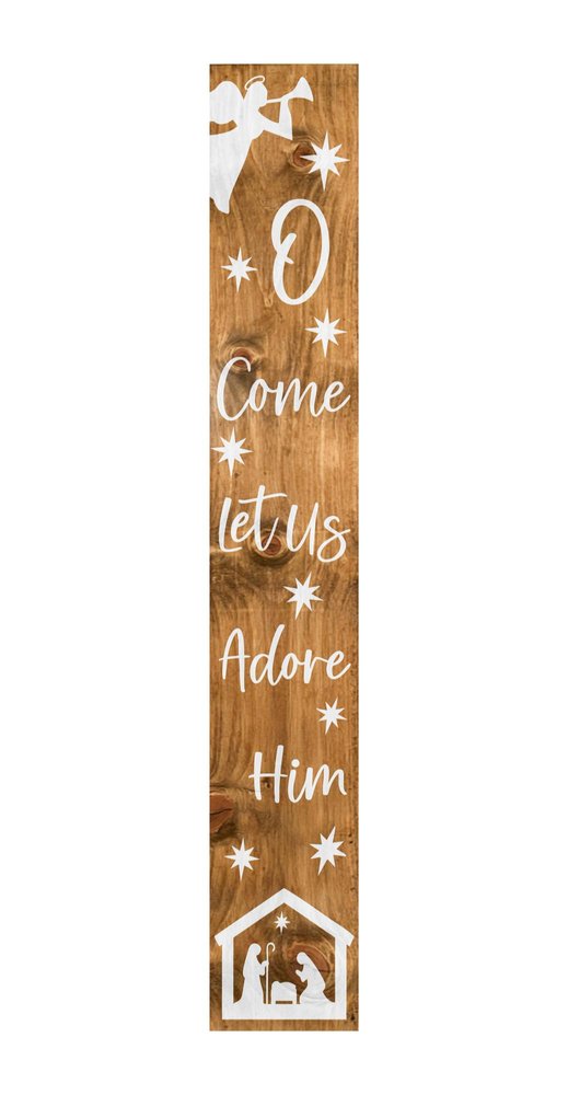 59" Natural And White Solid Wood Christmas Nativity Porch Sign — view 1
