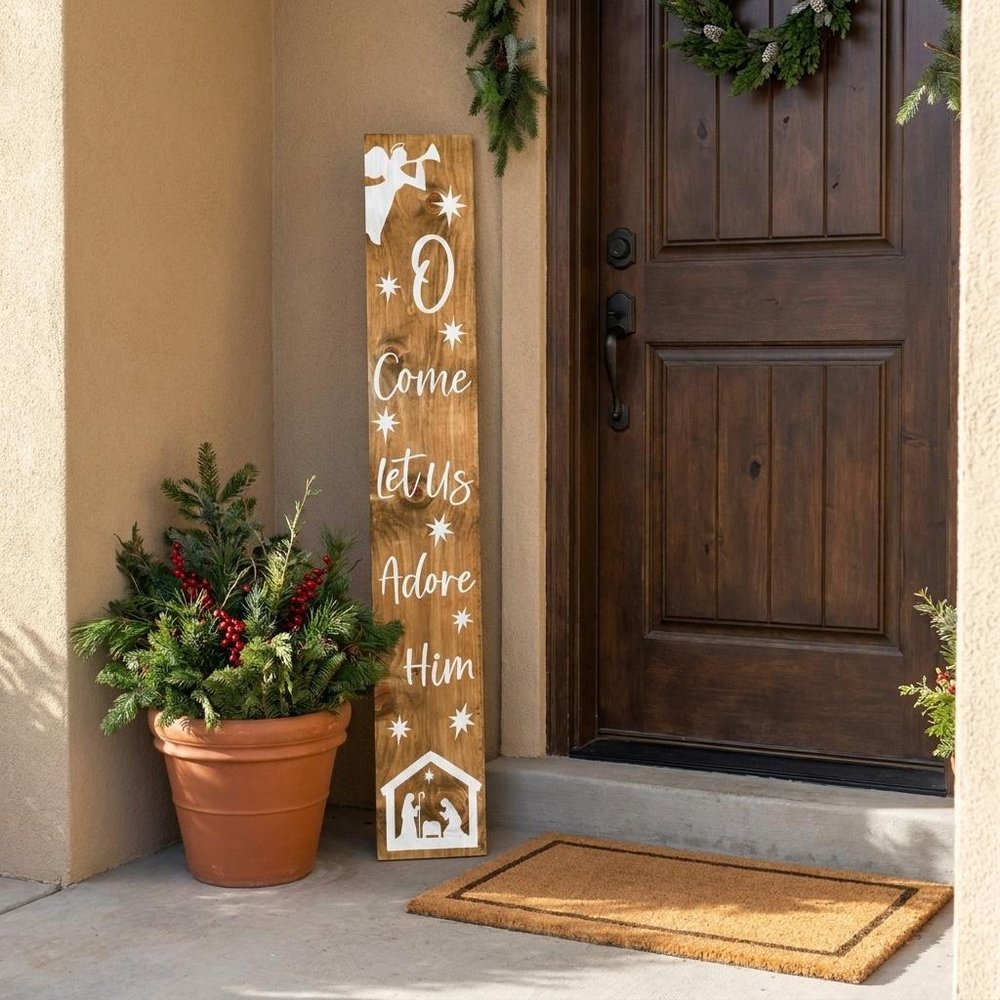 59" Natural And White Solid Wood Christmas Nativity Porch Sign — view 3