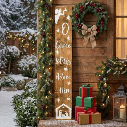 59" Natural And White Solid Wood Christmas Nativity Porch Sign HomeRoots