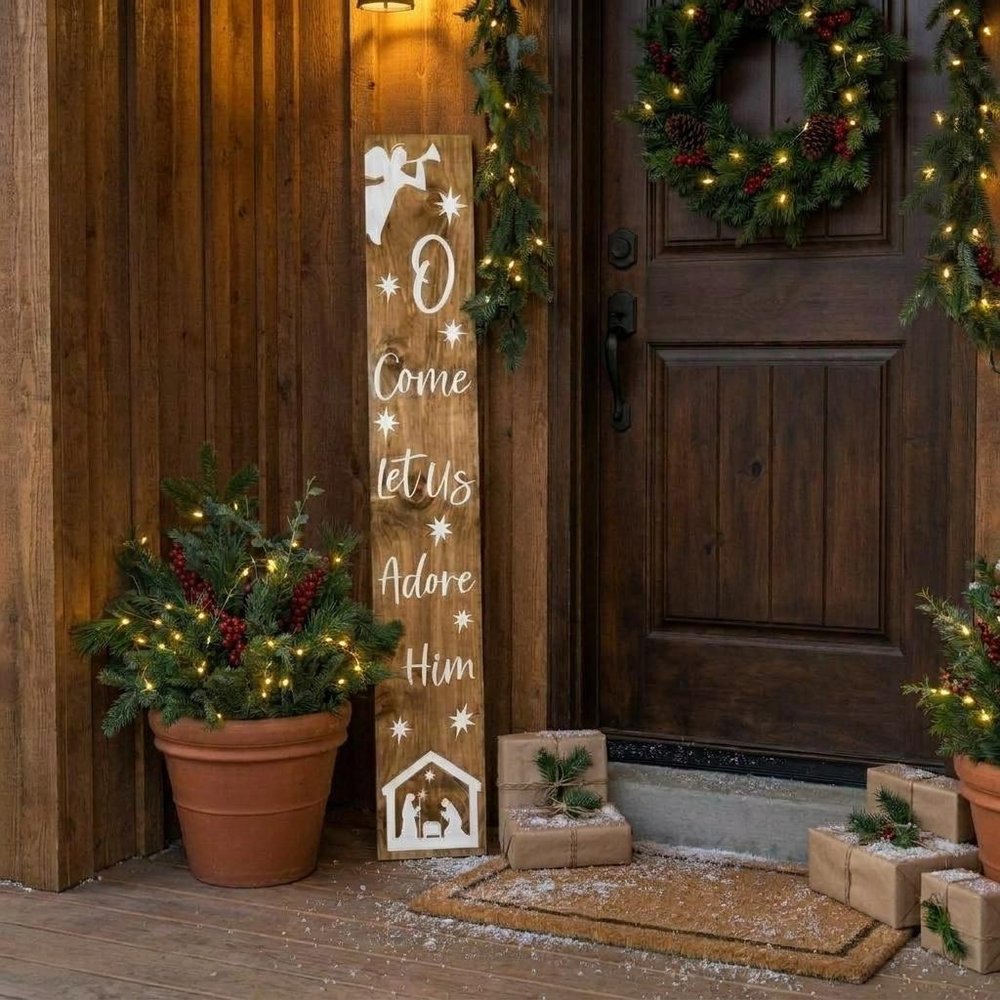 59" Natural And White Solid Wood Christmas Nativity Porch Sign HomeRoots