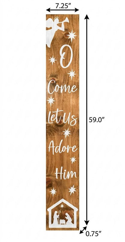 59" Natural And White Solid Wood Christmas Nativity Porch Sign HomeRoots