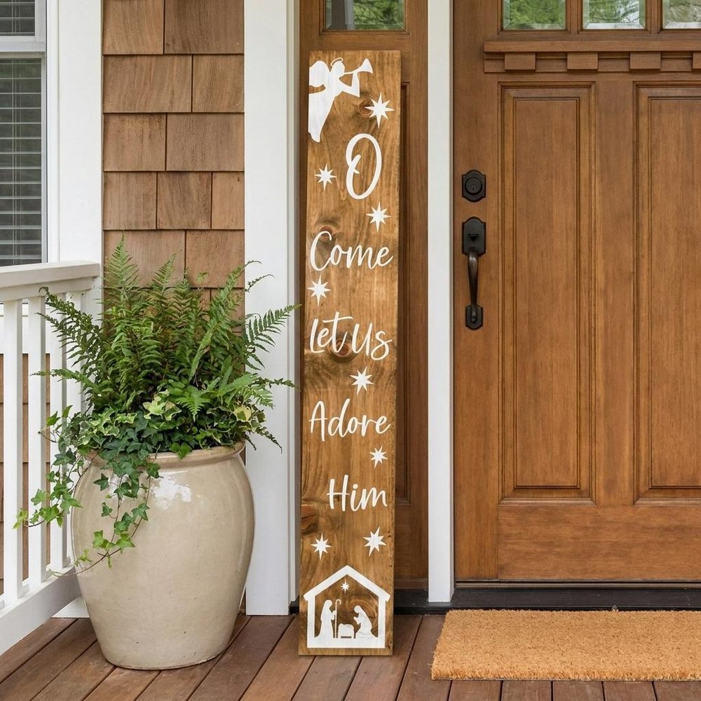 59" Natural And White Solid Wood Christmas Nativity Porch Sign HomeRoots