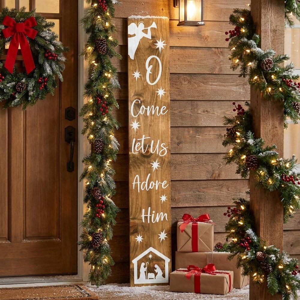59" Natural And White Solid Wood Christmas Nativity Porch Sign — view 12