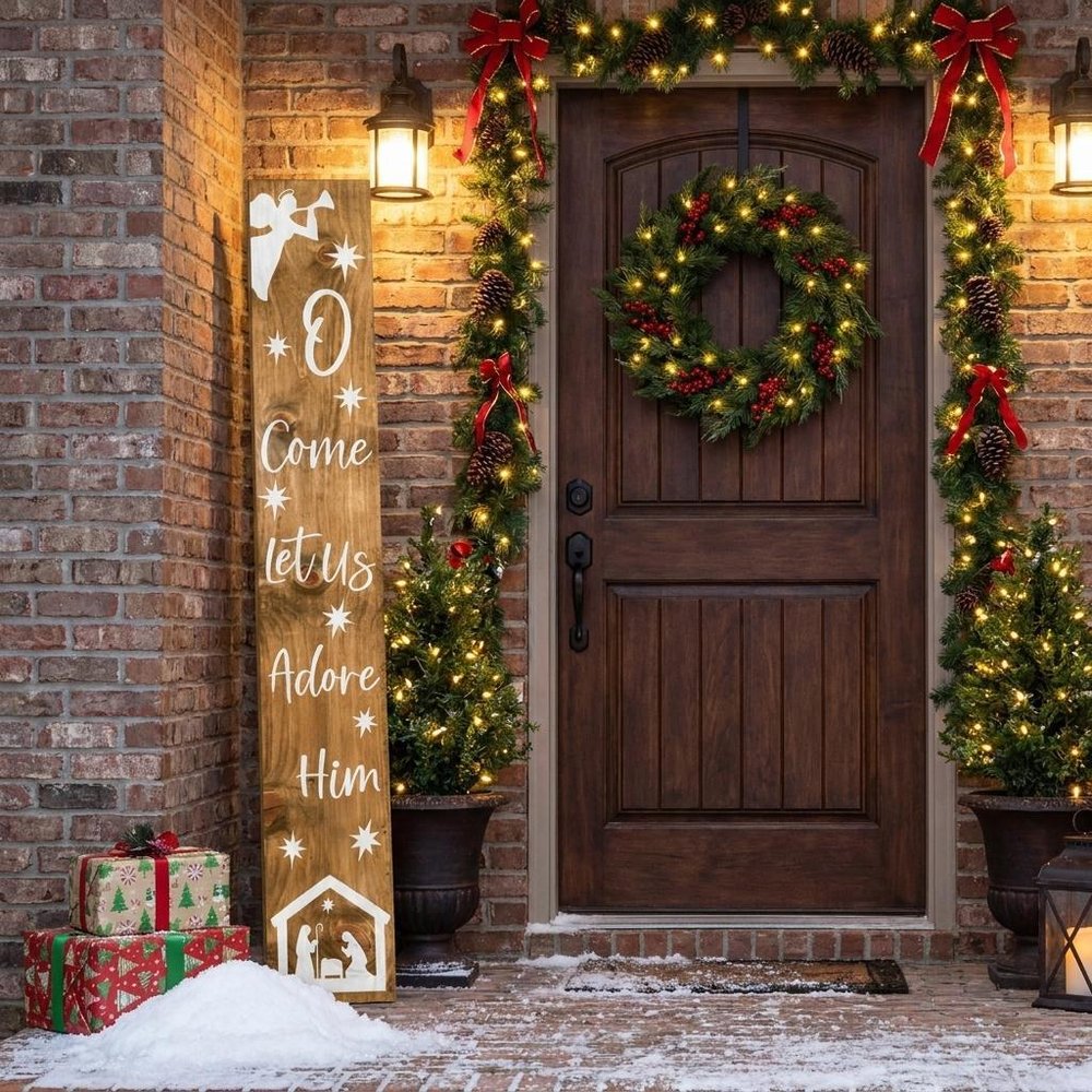 59" Natural And White Solid Wood Christmas Nativity Porch Sign HomeRoots