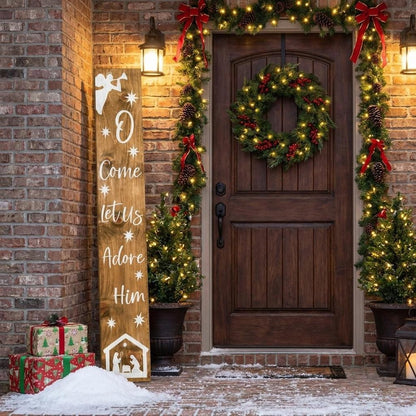 59" Natural And White Solid Wood Christmas Nativity Porch Sign HomeRoots