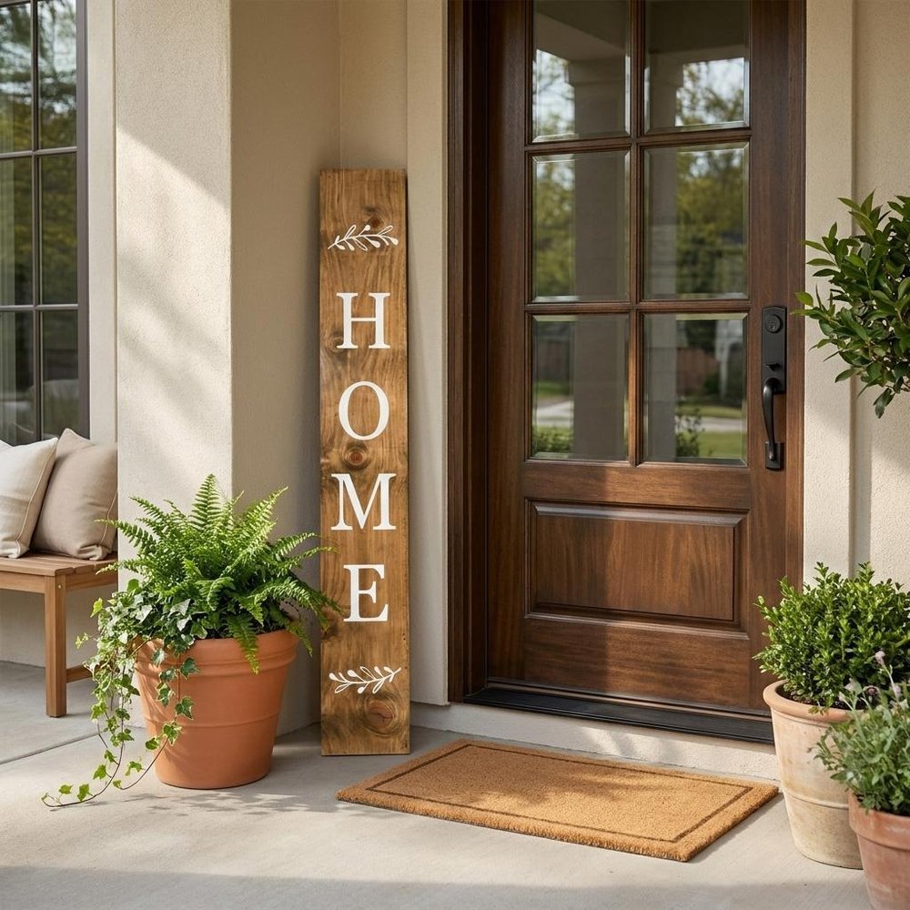 47" Natural And White Solid Wood Home Porch Sign HomeRoots