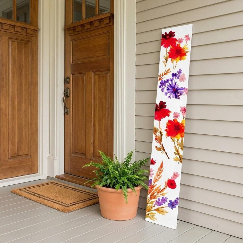 47" White Red And Purple Solid Wood Floral Bouquet Porch Sign HomeRoots