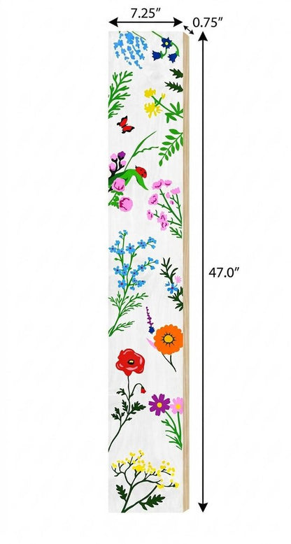 47" White Blue And Green Solid Wood Floral Bouquet Porch Sign HomeRoots