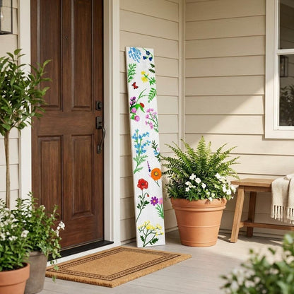 47" White Blue And Green Solid Wood Floral Bouquet Porch Sign HomeRoots