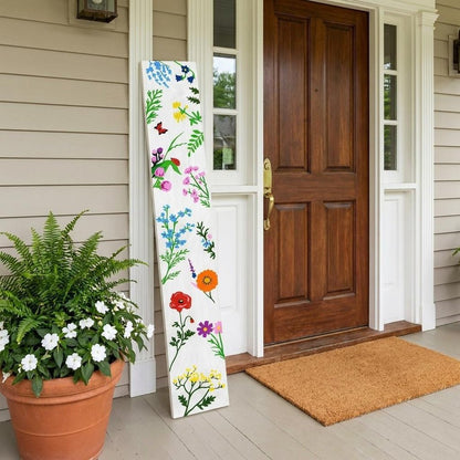 47" White Blue And Green Solid Wood Floral Bouquet Porch Sign HomeRoots