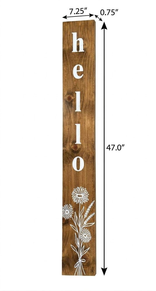 47" Natural And White Solid Wood Wildflowers Hello Porch Sign HomeRoots