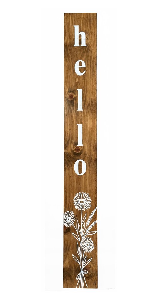 59" Natural And White Solid Wood Wildflowers Hello Porch Sign HomeRoots