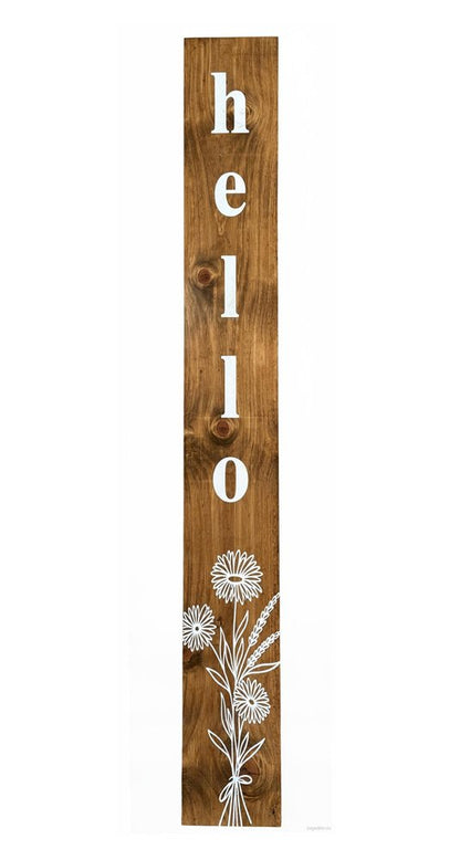 59" Natural And White Solid Wood Wildflowers Hello Porch Sign HomeRoots