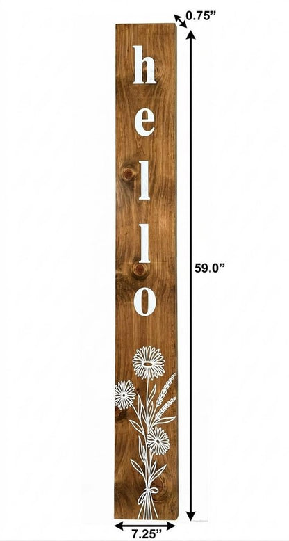 59" Natural And White Solid Wood Wildflowers Hello Porch Sign HomeRoots