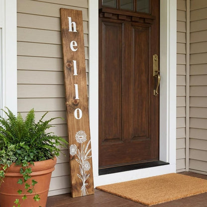 59" Natural And White Solid Wood Wildflowers Hello Porch Sign HomeRoots