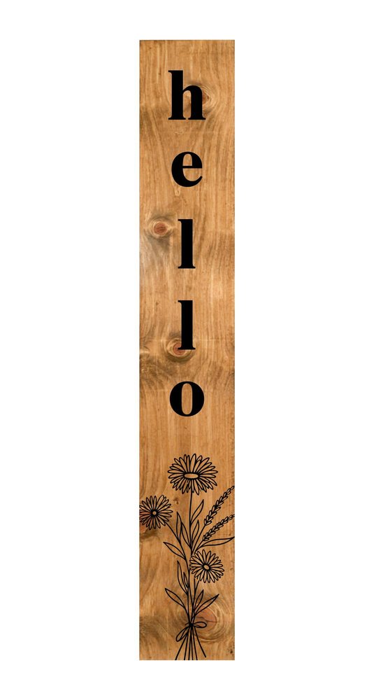 47" Black And Natural Solid Wood Wildflowers Hello Porch Sign — view 2