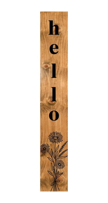 47" Black And Natural Solid Wood Wildflowers Hello Porch Sign HomeRoots