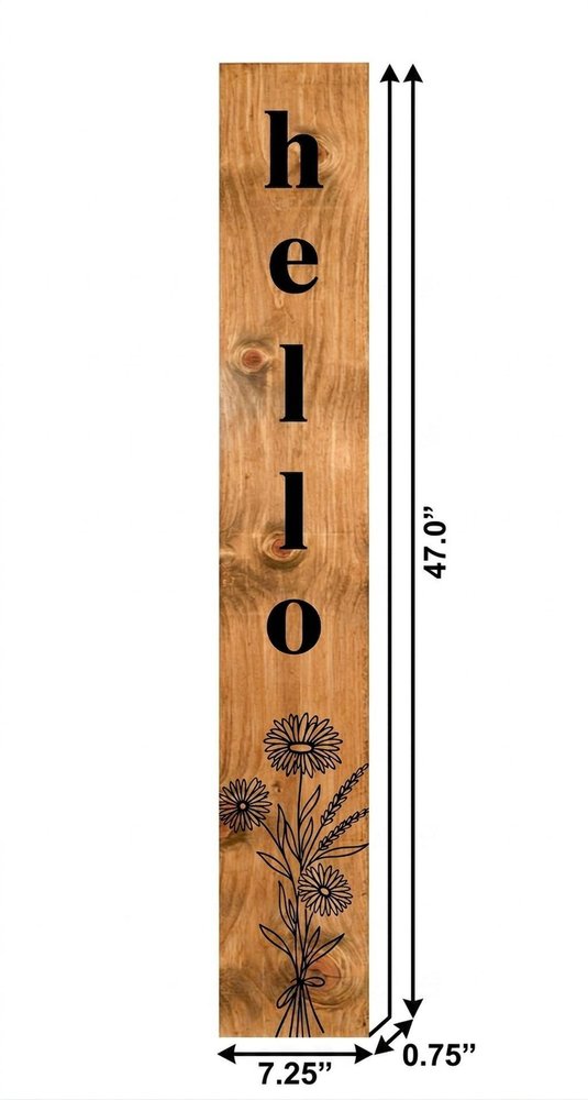 47" Black And Natural Solid Wood Wildflowers Hello Porch Sign HomeRoots