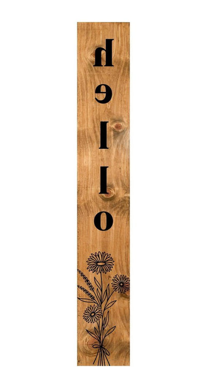 47" Black And Natural Solid Wood Wildflowers Hello Porch Sign