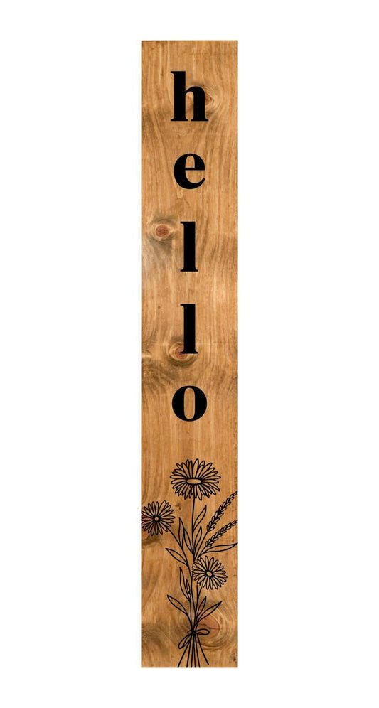 59" Black And Natural Solid Wood Wildflowers Hello Porch Sign
